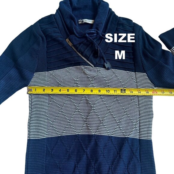 LCR Mens Ribbed Sweater Navy Blue Colorblock Slim Fit Shawl Collar Various Sizes - Picture 5 of 16